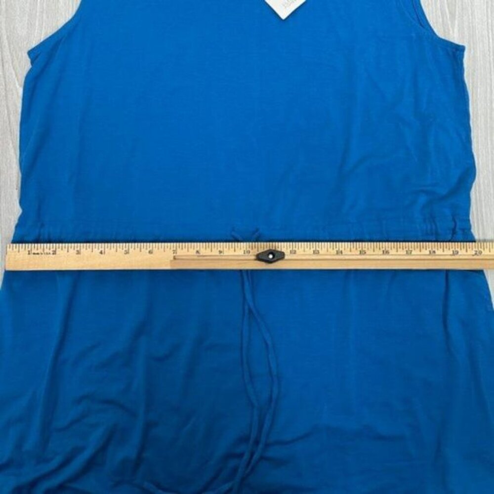 Eileen Fisher Mock Neck Tie Waist Sleeveless Knee Length Dress Marine Blue L - Picture 9 of 9